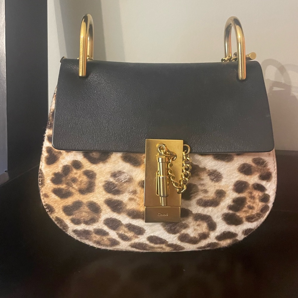 Chloe mini drew bag in leopard pony hair print
